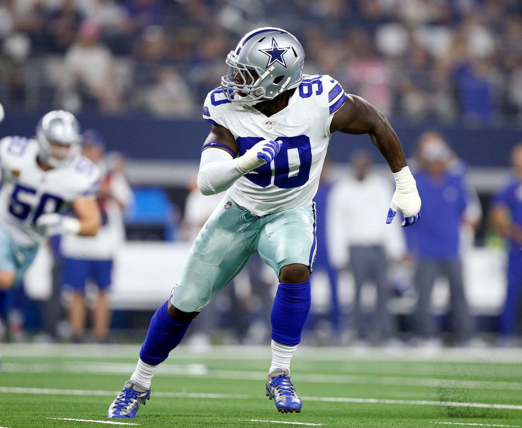 September 30, 2018: Dallas Cowboys defensive end Demarcus Lawrence #90  during an NFL football game between the Detroit Lions and the Dallas Cowboys  at AT&T Stadium in Arlington, TX Dallas defeated Detroit