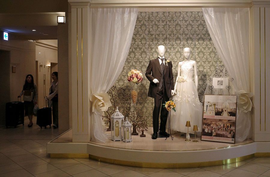 FILE PHOTO: A wedding shop display is seen at an official hotel of the Rugby World Cup in Sapporo