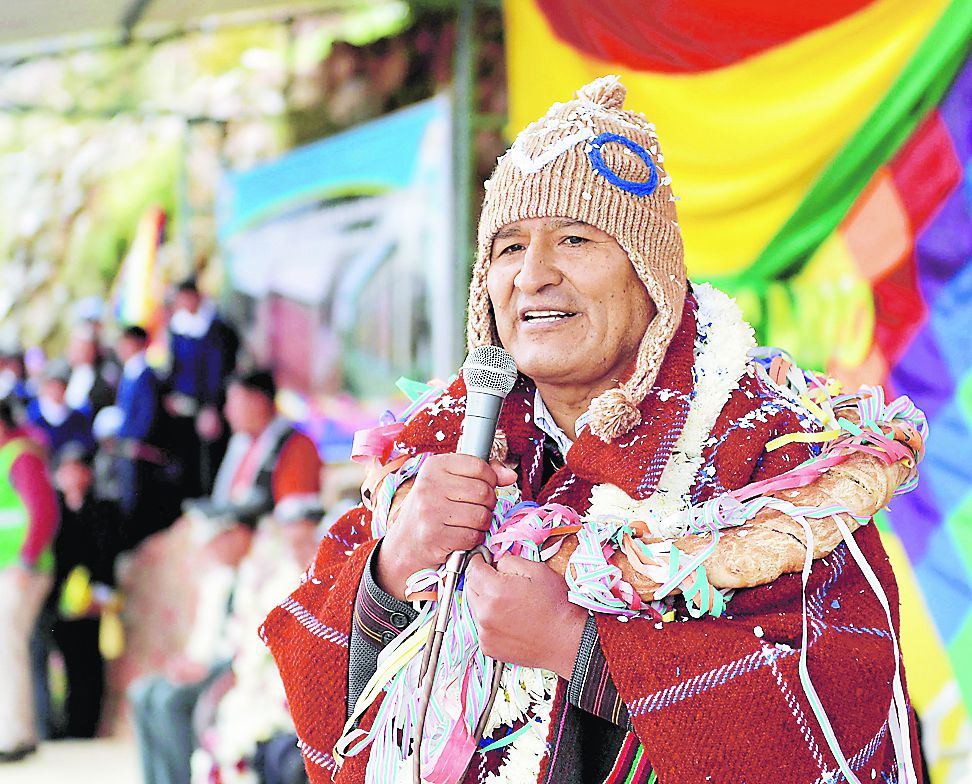 Bolivia's President Evo Morales speaks during a ceremony at the Alalay town in Cochabamba Departament