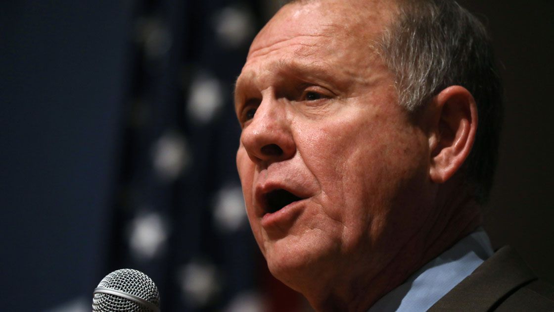 Republican U.S. Senate candidate Moore speaks at his election night party in Montgomery, Alabama