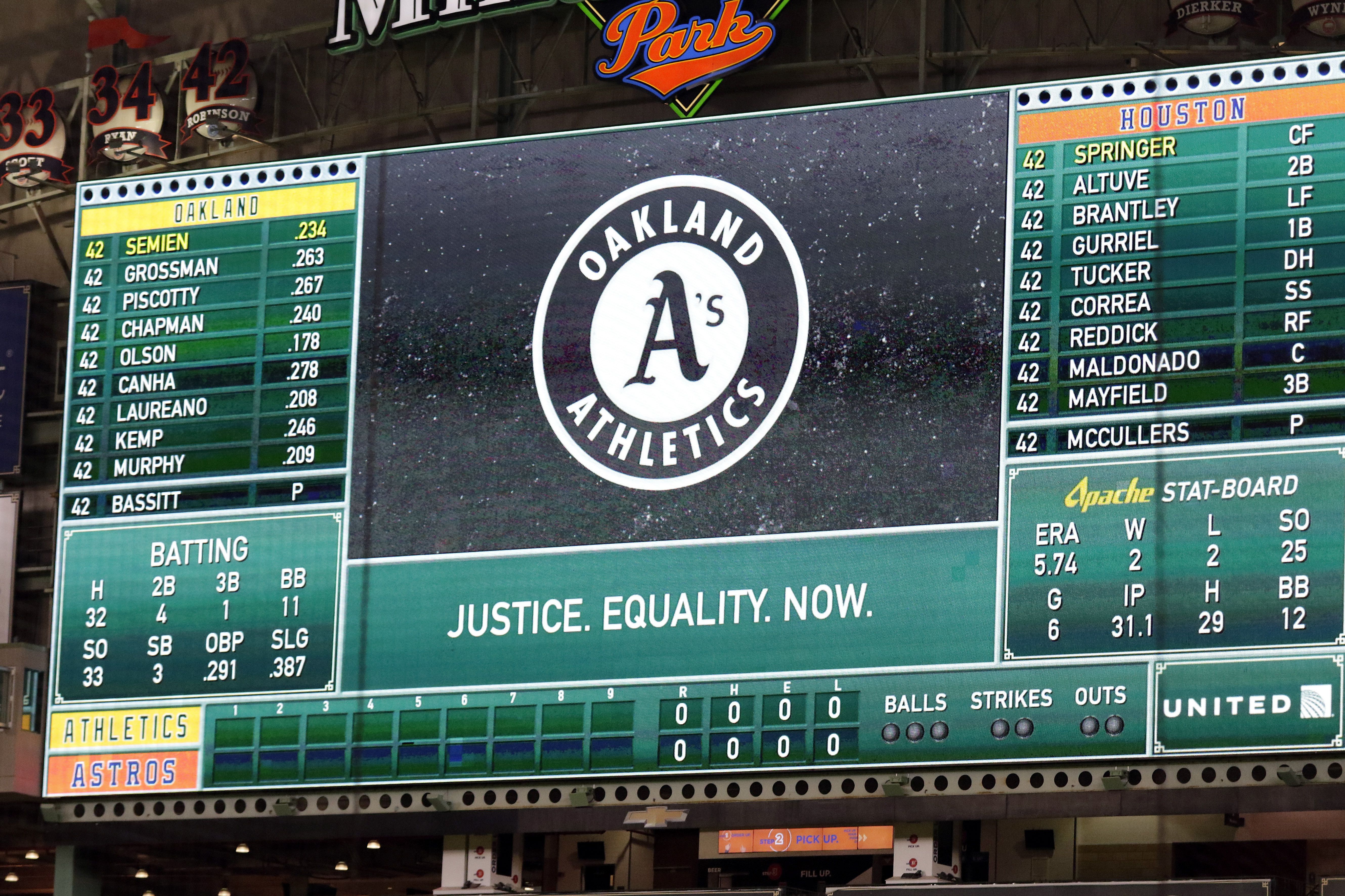 Astros, A's hold 42-second moment of silence, walk out before game