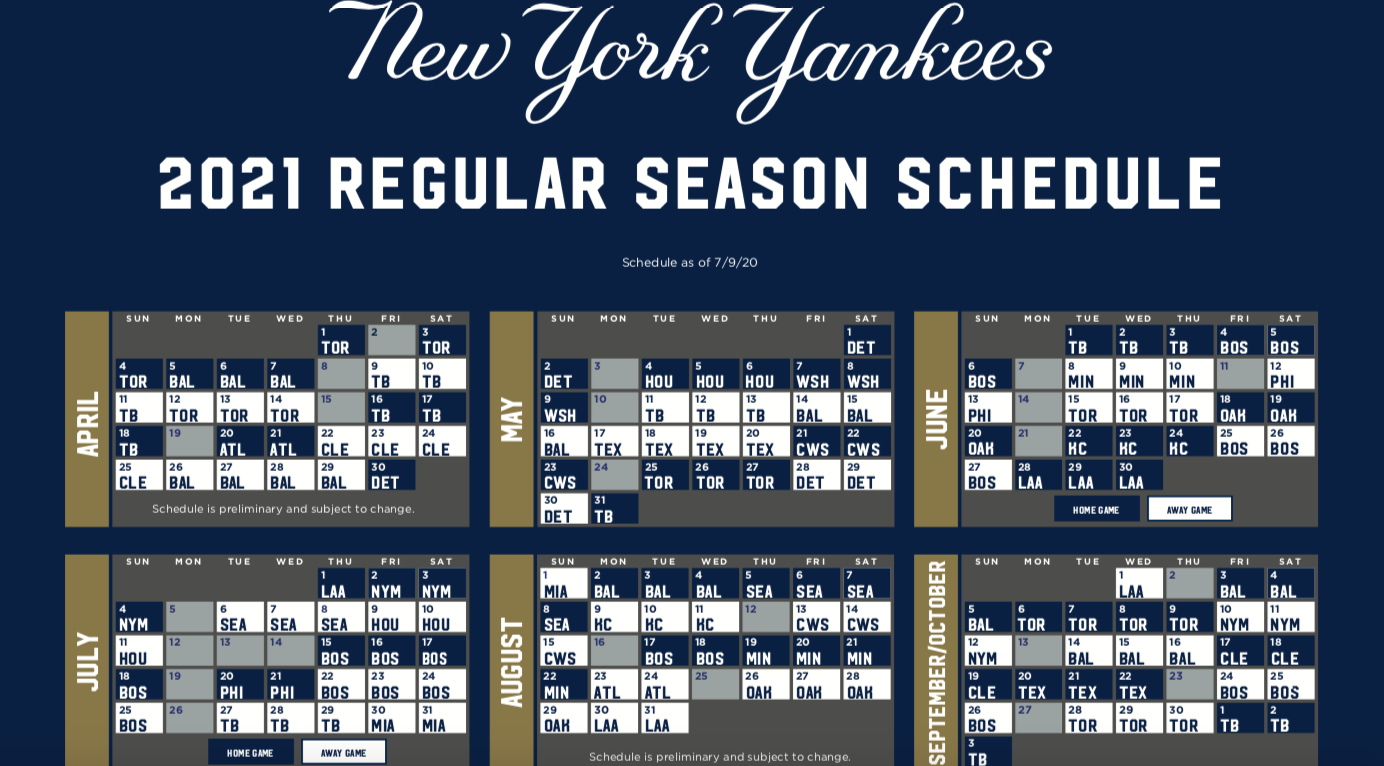New York Yankees Printable Schedule, New York Yankees
