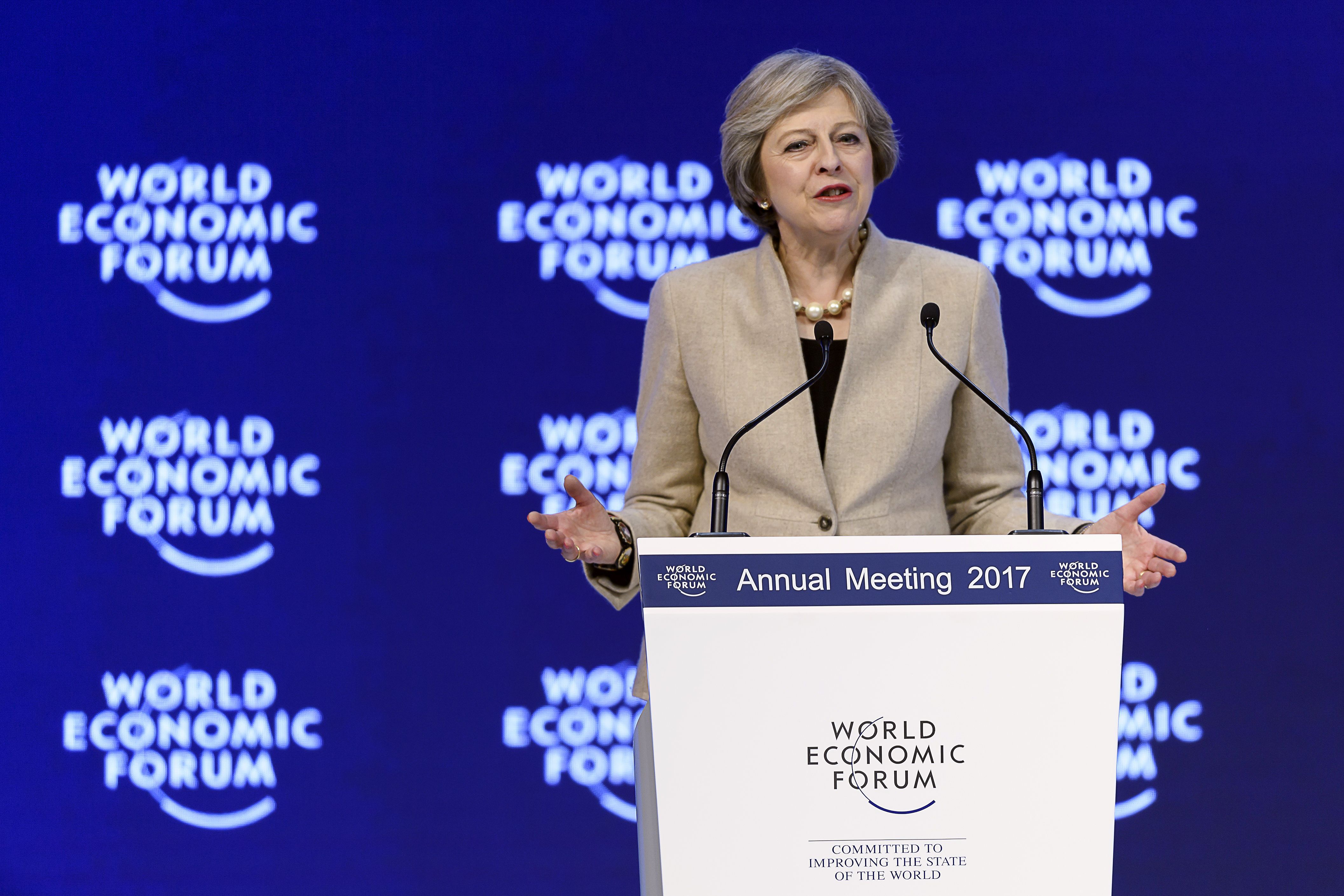 British Prime Minister Theresa May delivers a speech on the third day