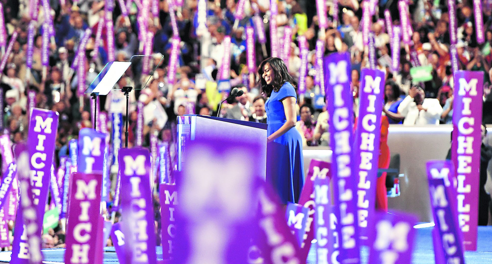 US First Lady Michelle Obama addresses delegates on  Day 1 of the Dem