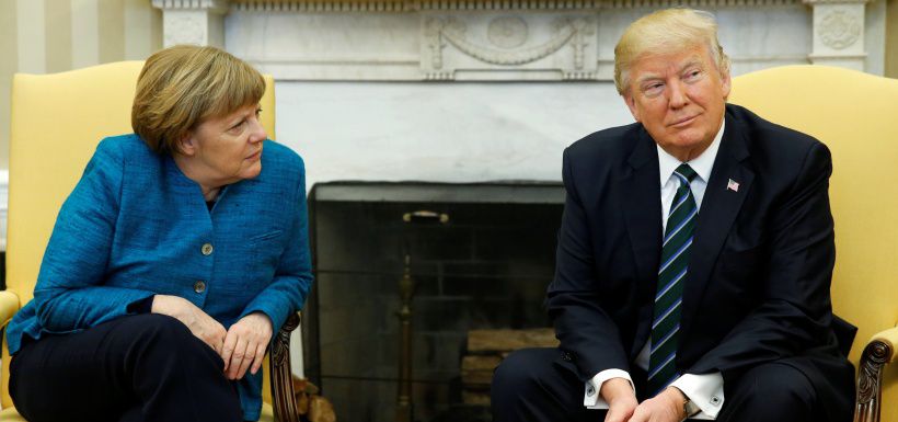 Trump meets with Merkel in the Oval Office at the White House in Washington