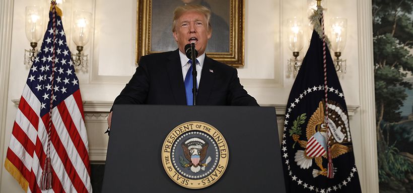 U.S. President Trump speaks about the Iran nuclear deal at the White House in Washington