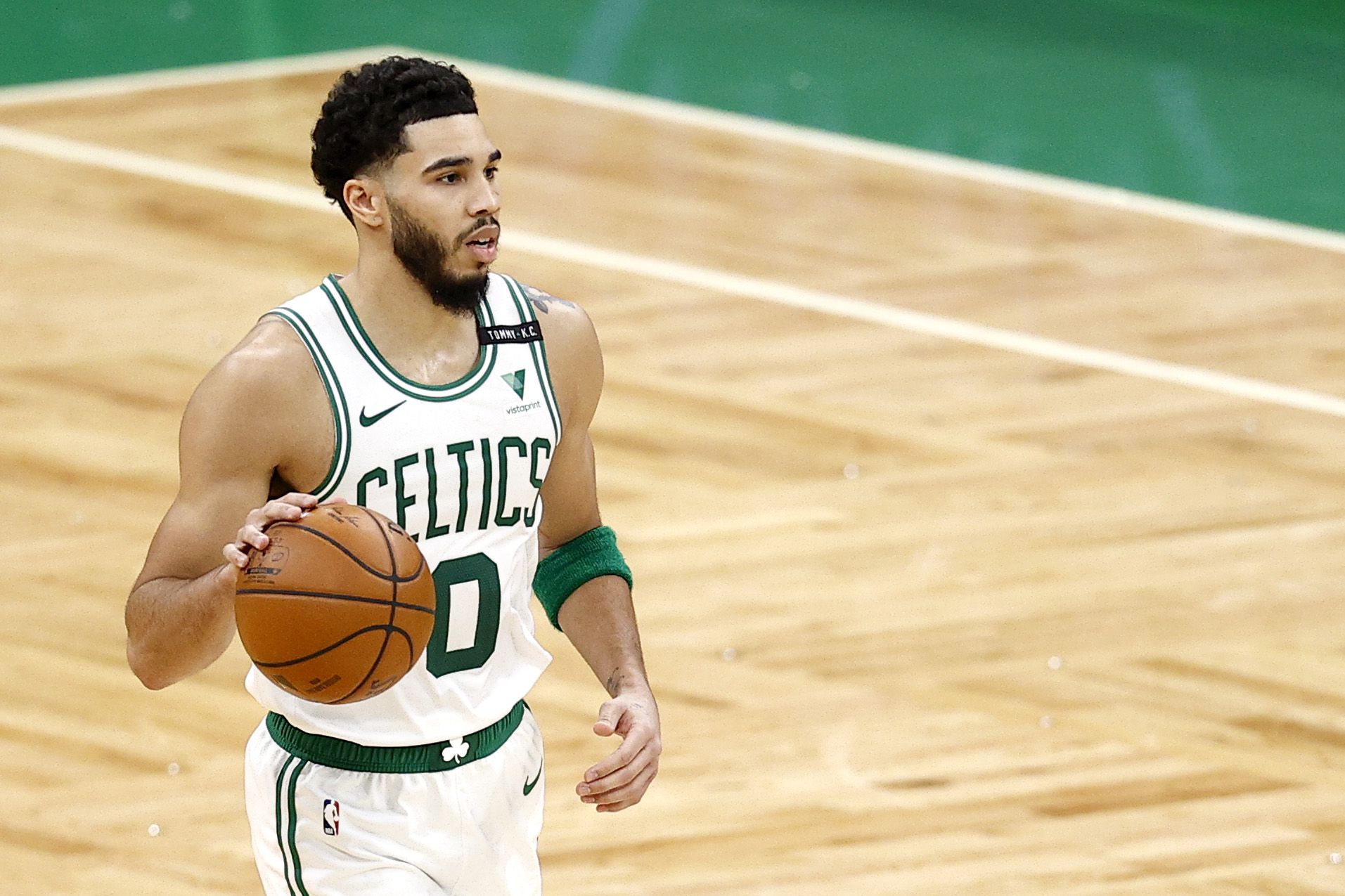 Boston Celtics first-round NBA basketball draft pick Jayson Tatum hold up  his jersey at the team's practice facility in Waltham, Mass., Friday, June  23, 2017. With Tatum, a 6-foot-8 small forward, the