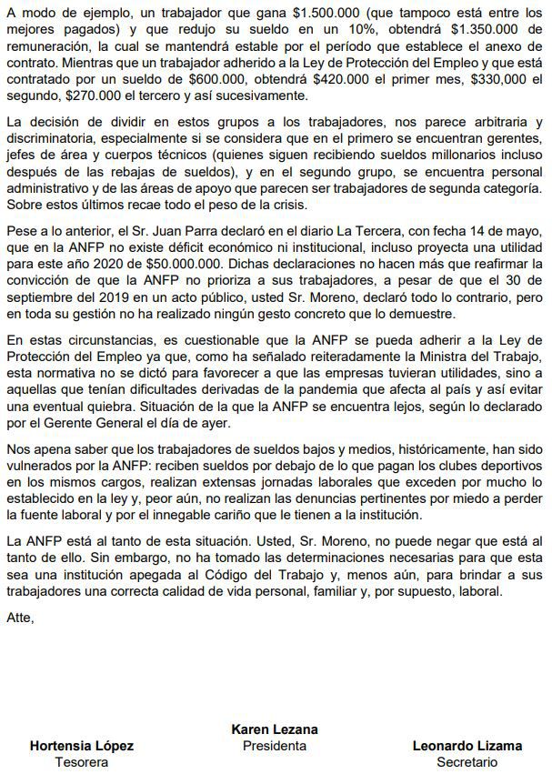 Carta sindicato ANFP