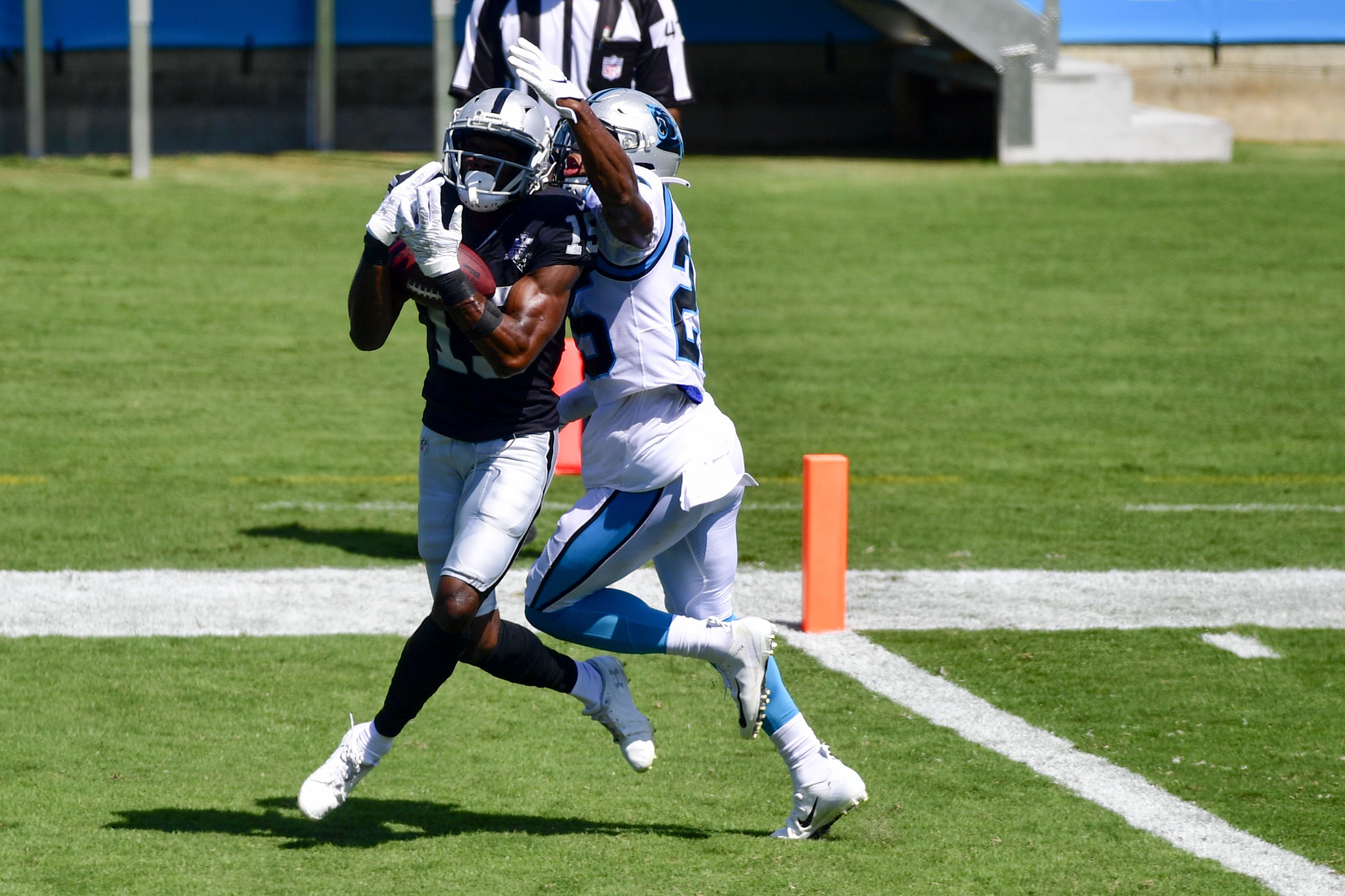 Charlotte, North Carolina, USA. 8th Sep, 2019. Carolina Panthers fullback  Alex Armah (40) scores a touchdown at Bank of America Stadium in Charlotte,  NC. Carolina Panthers quarterback Cam Newton (1) celebrates with