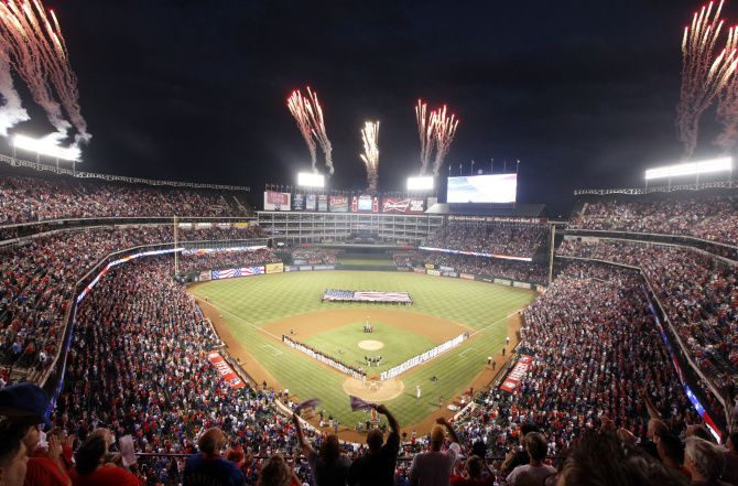 Globe Life Park, the home field of the Texas Rangers Major League Baseball  team in Arlington, Texas