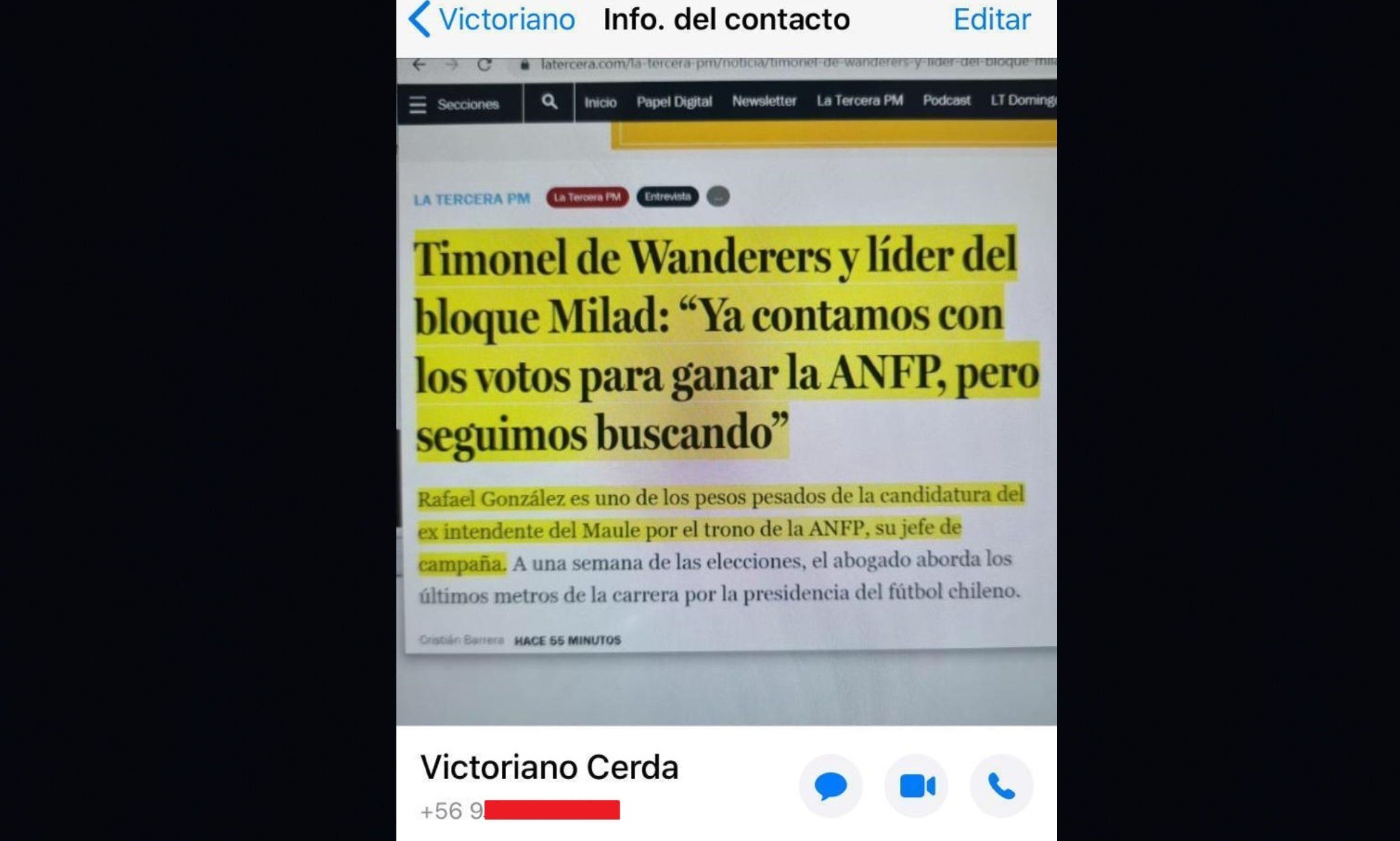 Victoriano Cerda, Vicepresidente de Huachipato. Foto de perfil en WhatsApp