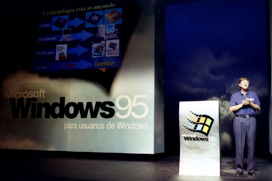 Bill Gates, chairman of software giant Microsoft, stands on stage during the launching of the new Wi..