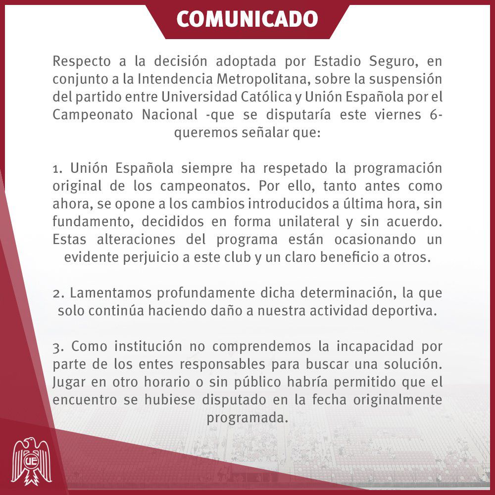 Comunicado, Unión Española