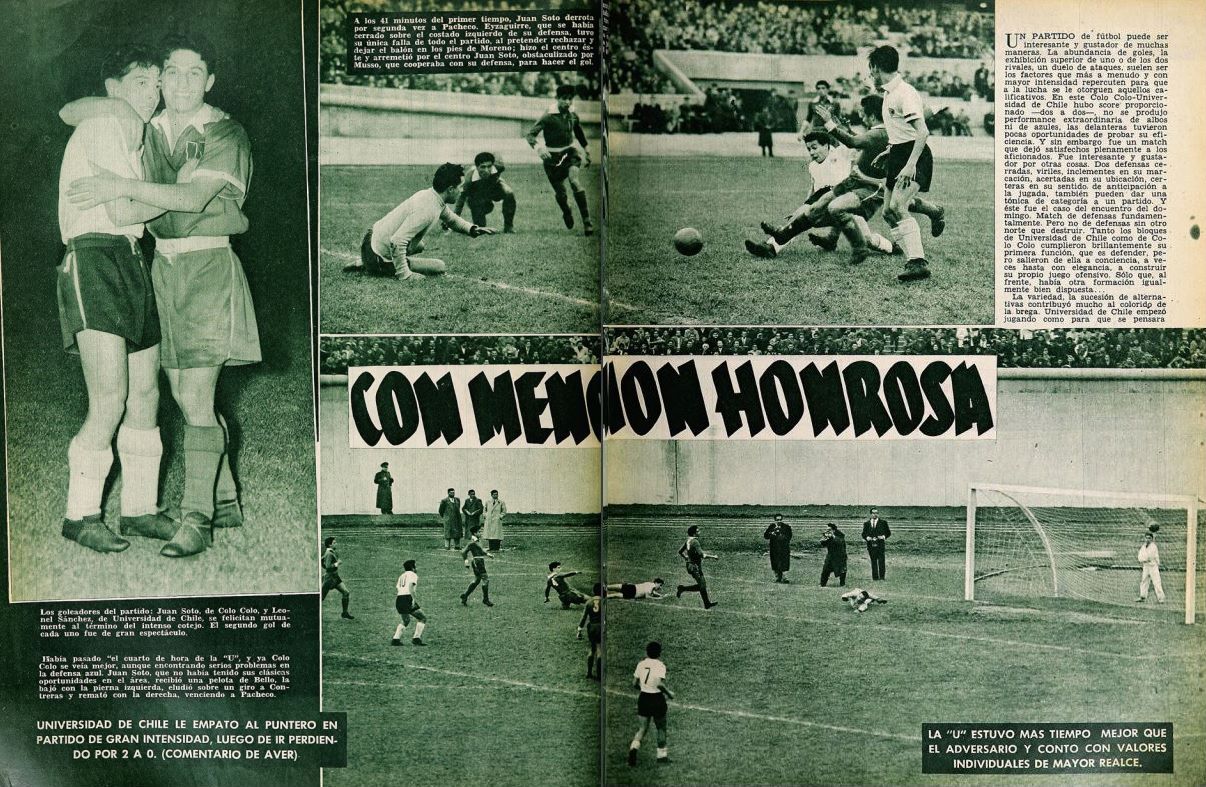 Colo Colo 2-2 U. de Chile, 1959. Leonel Sánchez, revista Estadio