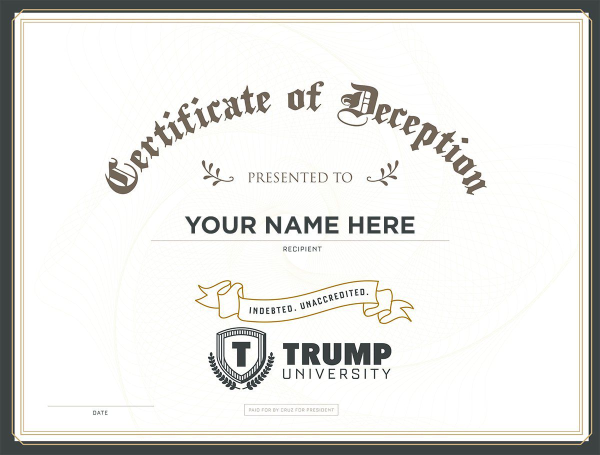 Cruz Takes Aim At Trump University With Certificate Of Deception