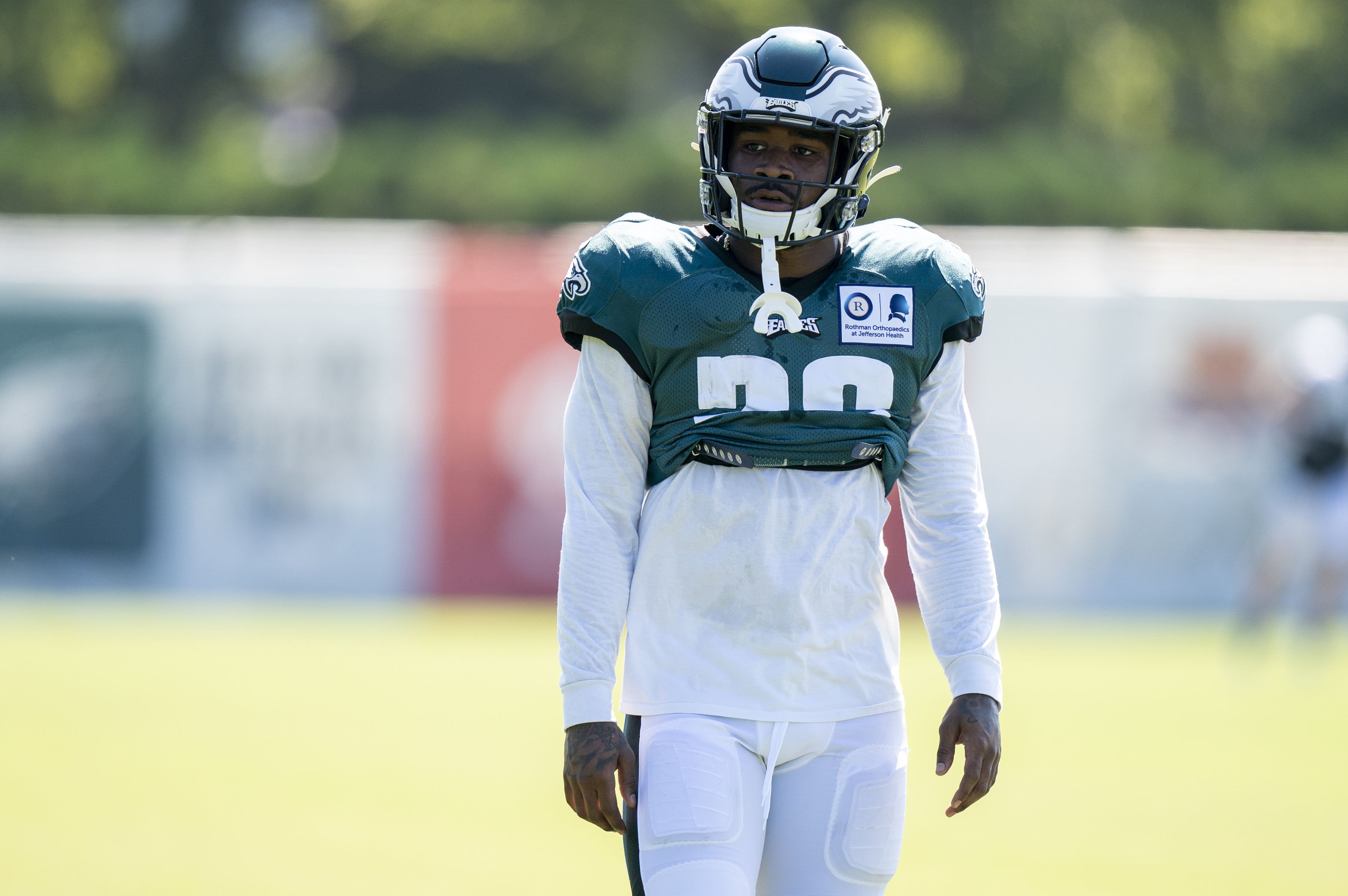 Watch: Eagles RB Miles Sanders has helmet ripped off on terrifying