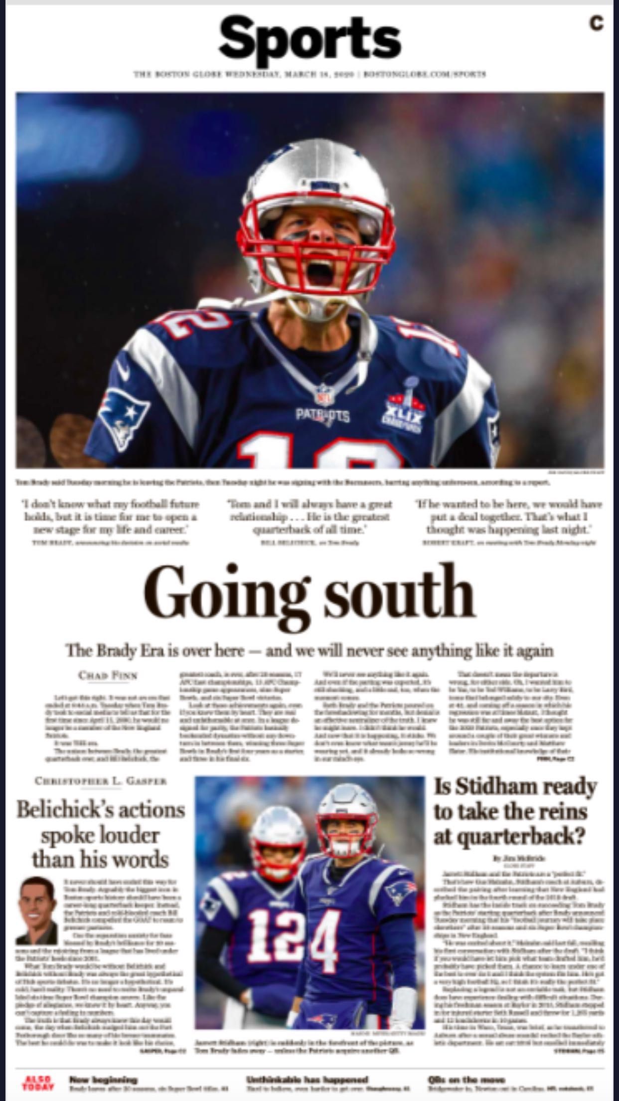 Thinking about the end of the Brady era, among other things - The Boston  Globe