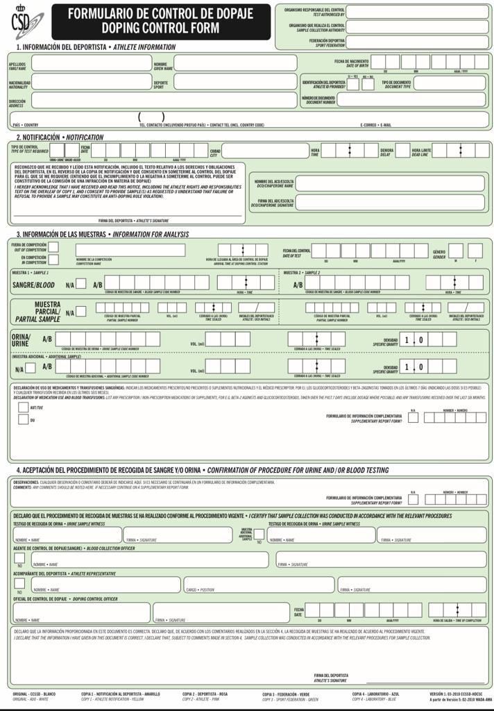 Formulario antidopaje