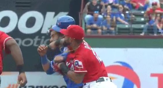 Toronto Blue Jays, Texas Rangers brawl after Jose Bautista takeout slide -  Sports Illustrated