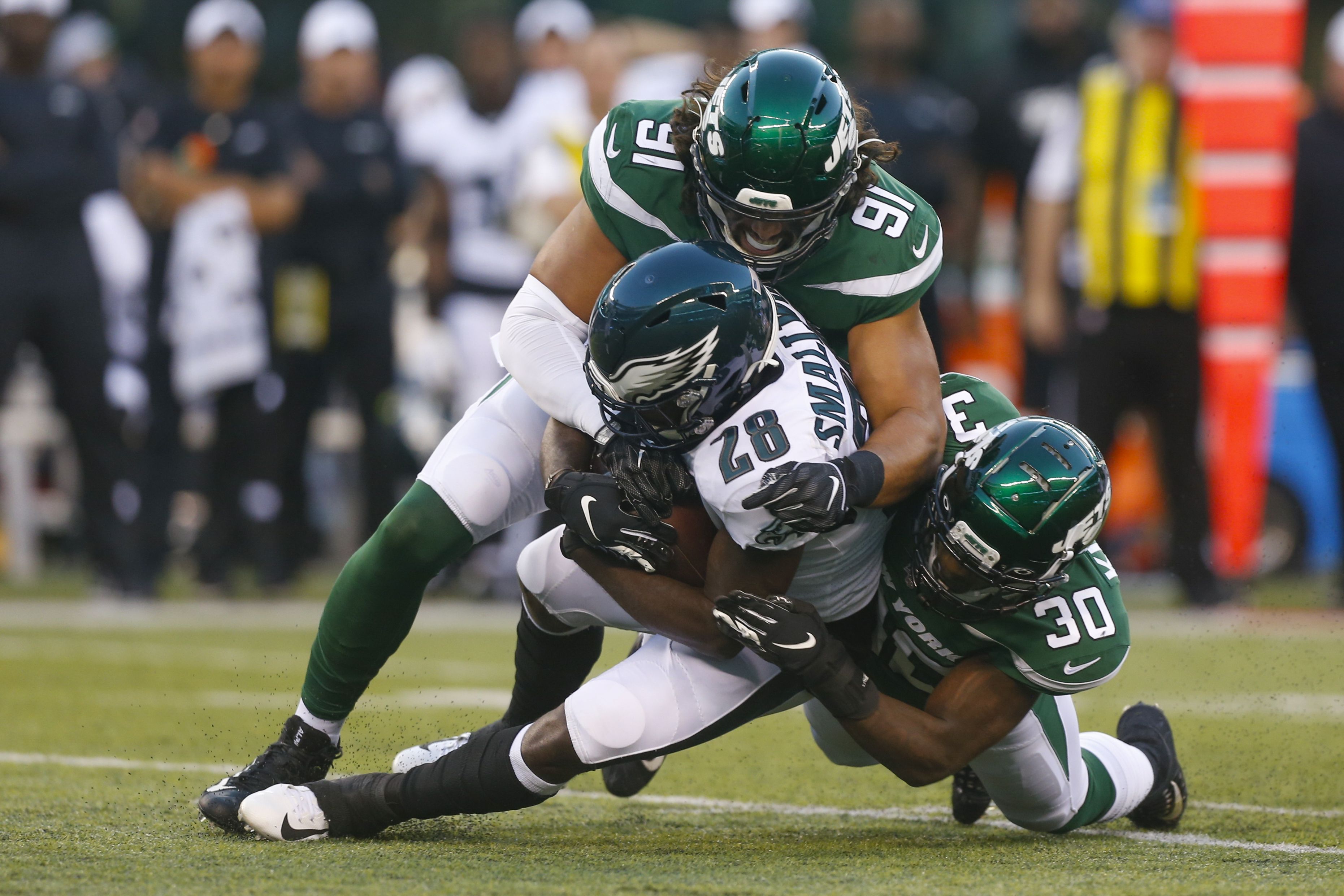 Philadelphia Eagles quarterback Clayton Thorson (8) throws a pass during  the first half of a preseason NFL football game against the New York Jets  Thursday, Aug. 29, 2019, in East Rutherford, N.J. (