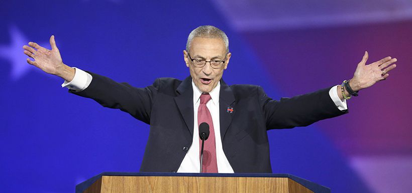 U.S. Democratic presidential nominee Hillary Clinton's campaign chairman John Podesta speaks at the election night rally in Manhattan