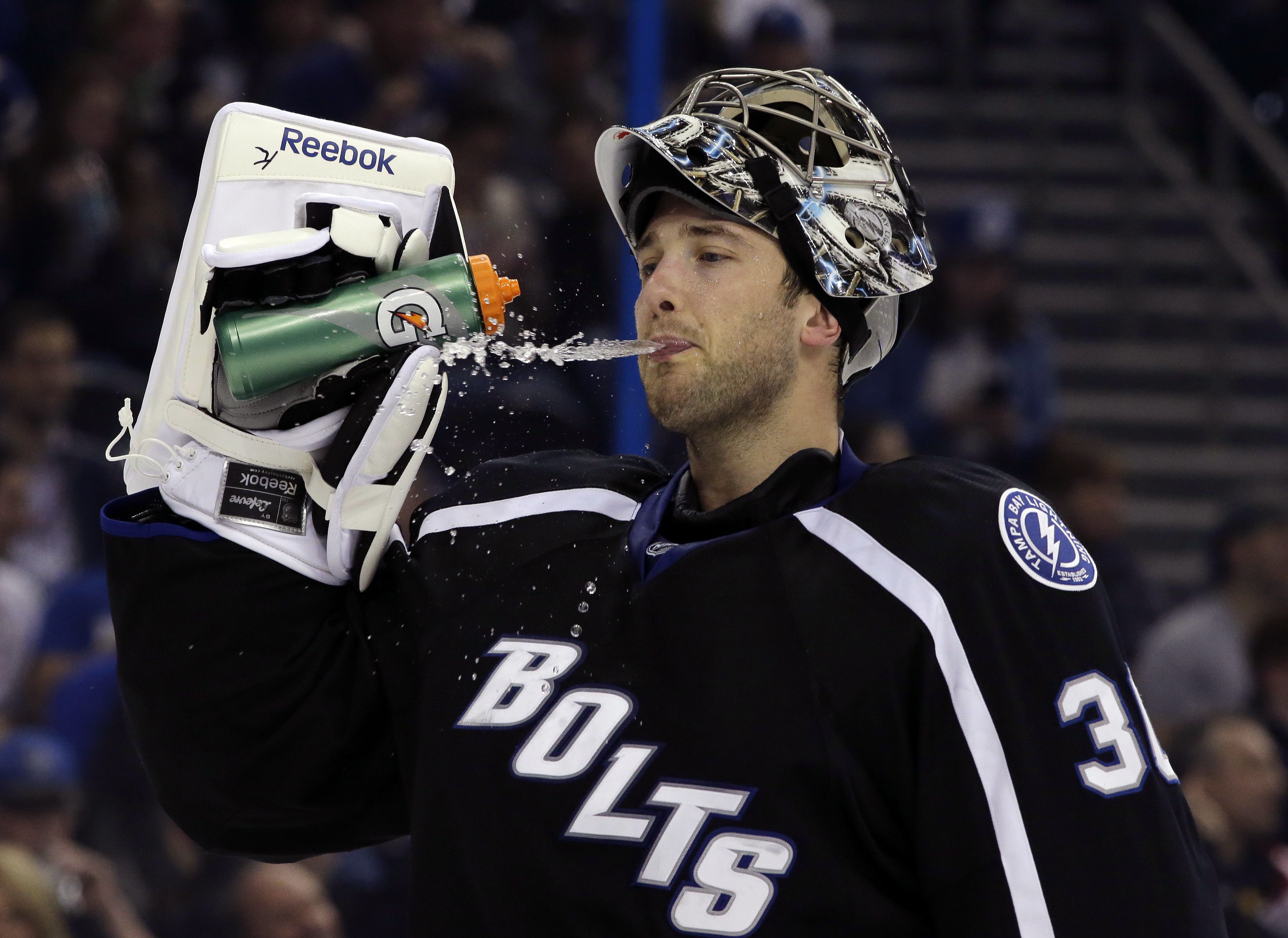 Ben Bishop wearing his Bolts mask for Team USA.